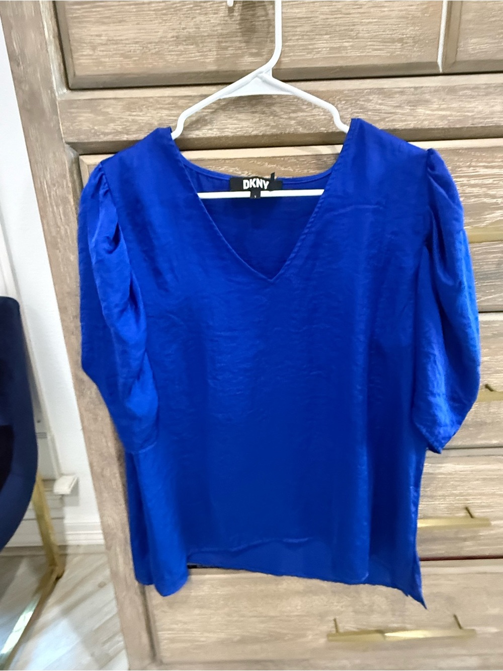DKNY Cobalt Blue V-Neck Short Sleeve Blouse